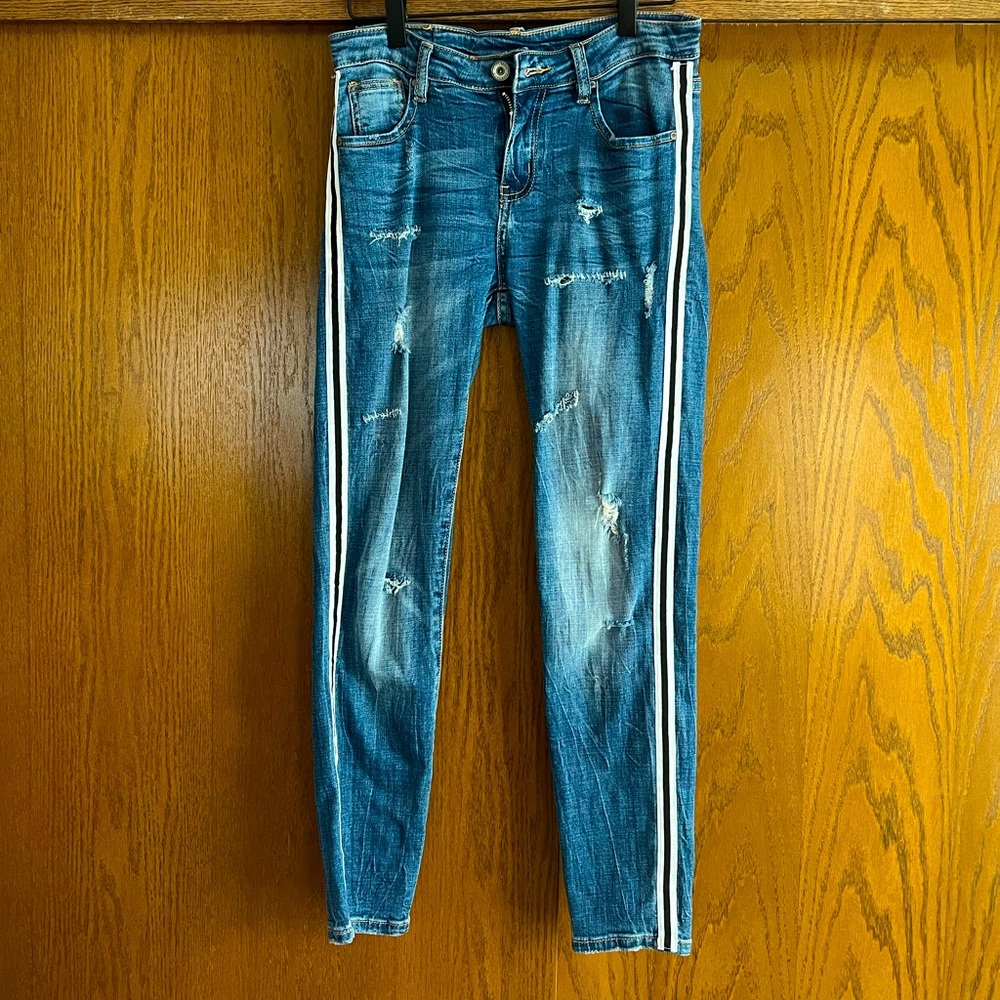 Moto sidestripe low rise denim
